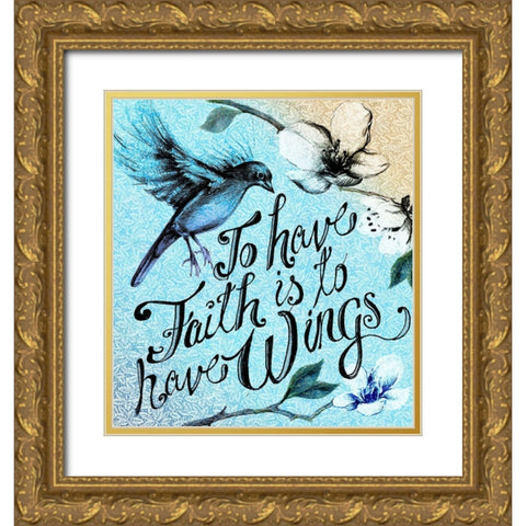 Birdie Words 2 Gold Ornate Wood Framed Art Print with Double Matting by Art Licensing Studio