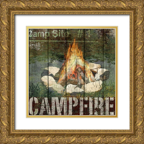 Open Season Campfire Gold Ornate Wood Framed Art Print with Double Matting by Art Licensing Studio