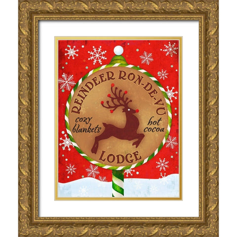 Reindeer Lodge Gold Ornate Wood Framed Art Print with Double Matting by Art Licensing Studio