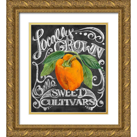 Chalkboard Pepper Gold Ornate Wood Framed Art Print with Double Matting by Art Licensing Studio