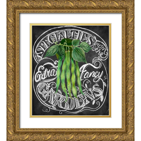 Chalkboard Green Beans Gold Ornate Wood Framed Art Print with Double Matting by Art Licensing Studio
