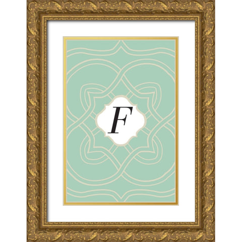 Initials Pattern F Gold Ornate Wood Framed Art Print with Double Matting by Art Licensing Studio