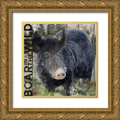 Boar in the Wild Gold Ornate Wood Framed Art Print with Double Matting by Art Licensing Studio