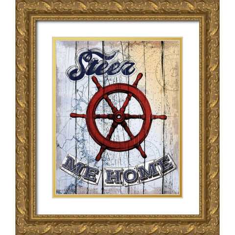 Shipwheel Gold Ornate Wood Framed Art Print with Double Matting by Art Licensing Studio