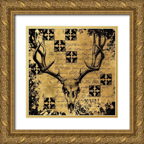 BAndG Deer Skull Gold Ornate Wood Framed Art Print with Double Matting by Art Licensing Studio