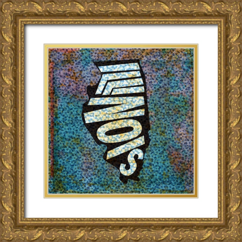 Illinois Gold Ornate Wood Framed Art Print with Double Matting by Art Licensing Studio