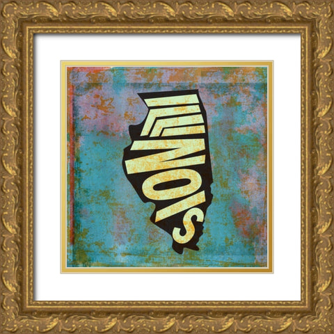 Illinois Gold Ornate Wood Framed Art Print with Double Matting by Art Licensing Studio