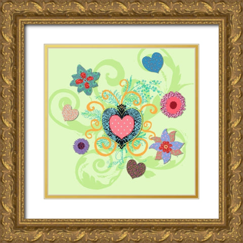 Swirling Big Heart Gold Ornate Wood Framed Art Print with Double Matting by Art Licensing Studio