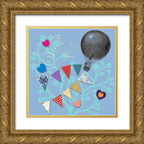 Fly Away Balloon Gold Ornate Wood Framed Art Print with Double Matting by Art Licensing Studio