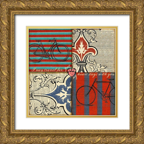 Bicycle Damask Gold Ornate Wood Framed Art Print with Double Matting by Art Licensing Studio
