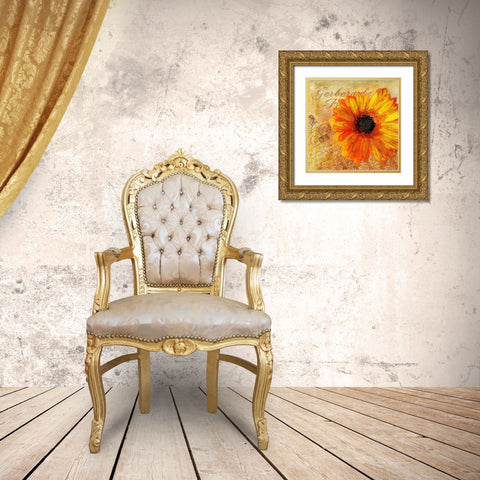 Golden Gerbera I Gold Ornate Wood Framed Art Print with Double Matting by Art Licensing Studio