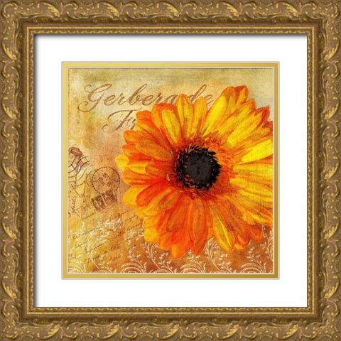 Golden Gerbera I Gold Ornate Wood Framed Art Print with Double Matting by Art Licensing Studio