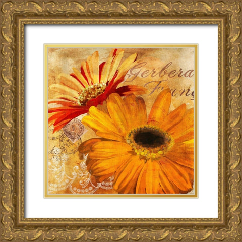 Golden Gerbera II Gold Ornate Wood Framed Art Print with Double Matting by Art Licensing Studio