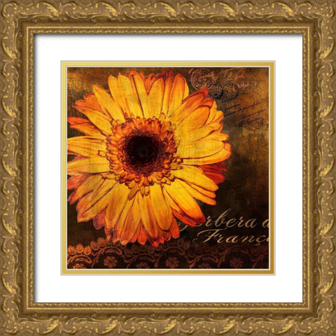 Golden Gerbera III Gold Ornate Wood Framed Art Print with Double Matting by Art Licensing Studio