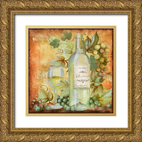 Grapevine And Wine White Gold Ornate Wood Framed Art Print with Double Matting by Art Licensing Studio
