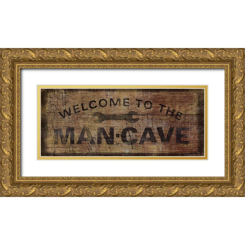 Mancave with Wrench Gold Ornate Wood Framed Art Print with Double Matting by Art Licensing Studio