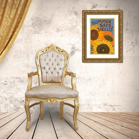 Summer Says Hello Gold Ornate Wood Framed Art Print with Double Matting by Art Licensing Studio