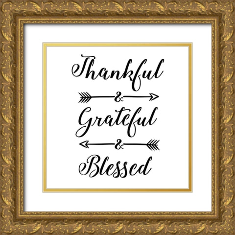 Thankful stencil Quote Gold Ornate Wood Framed Art Print with Double Matting by Art Licensing Studio