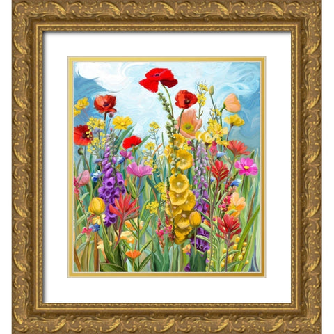 Floral Fields 1 Gold Ornate Wood Framed Art Print with Double Matting by Art Licensing Studio