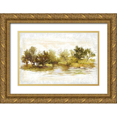 River Bank Bend Gold Ornate Wood Framed Art Print with Double Matting by Art Licensing Studio