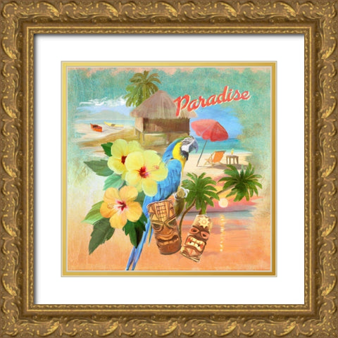 Macaw Cabana Pattern Gold Ornate Wood Framed Art Print with Double Matting by Art Licensing Studio
