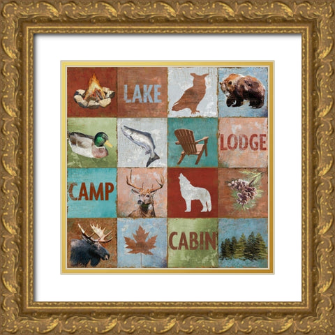 North Woods Squares Gold Ornate Wood Framed Art Print with Double Matting by Art Licensing Studio