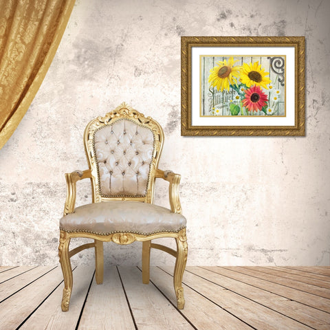 Farm Seed Sunflowers Gold Ornate Wood Framed Art Print with Double Matting by Art Licensing Studio