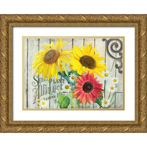 Farm Seed Sunflowers Gold Ornate Wood Framed Art Print with Double Matting by Art Licensing Studio