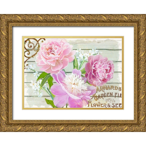 Farm Seed Peonies Gold Ornate Wood Framed Art Print with Double Matting by Art Licensing Studio