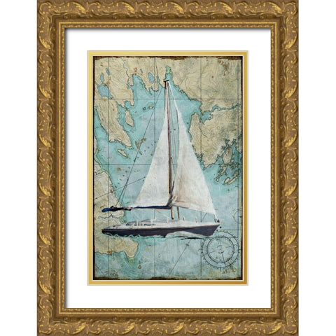 Maritime Sail Gold Ornate Wood Framed Art Print with Double Matting by Art Licensing Studio