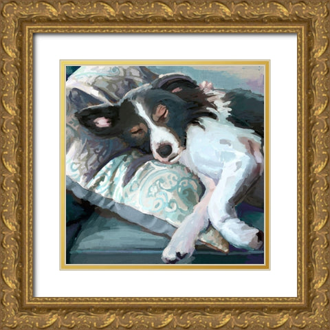 Couch Collie Gold Ornate Wood Framed Art Print with Double Matting by Art Licensing Studio