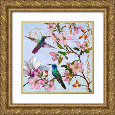 Hummingbird Botanical Gold Ornate Wood Framed Art Print with Double Matting by Art Licensing Studio