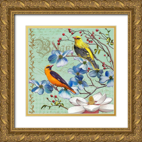 Oriole Bird Botanical Gold Ornate Wood Framed Art Print with Double Matting by Art Licensing Studio