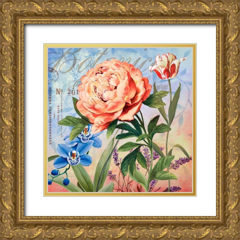 Botanique with Peony Gold Ornate Wood Framed Art Print with Double Matting by Art Licensing Studio