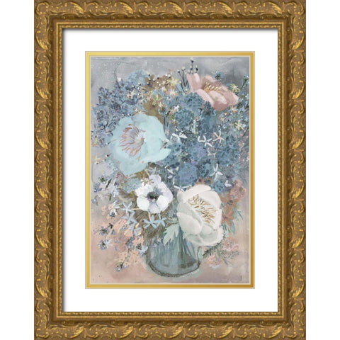 Summer Blues Bouquet Gold Ornate Wood Framed Art Print with Double Matting by Art Licensing Studio