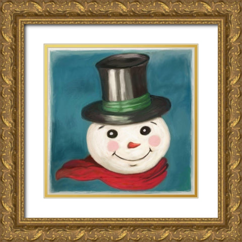 Happy Snowman Gold Ornate Wood Framed Art Print with Double Matting by Art Licensing Studio
