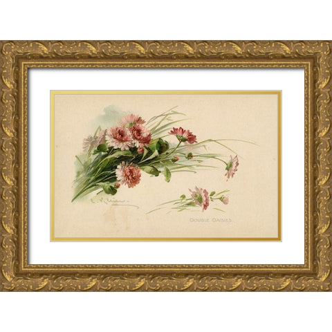 Double Daisies Color Gold Ornate Wood Framed Art Print with Double Matting by Art Licensing Studio