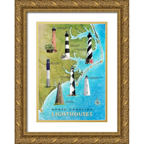 North Carolina Lighthouses Gold Ornate Wood Framed Art Print with Double Matting by Art Licensing Studio