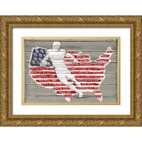 USA Flag and Runningback Gold Ornate Wood Framed Art Print with Double Matting by Art Licensing Studio
