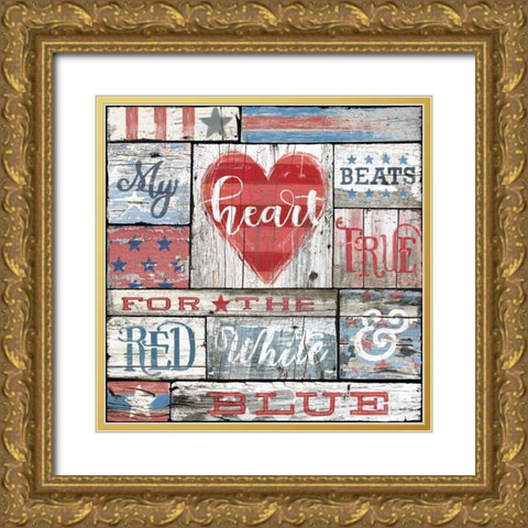 My Patriotic Heart Gold Ornate Wood Framed Art Print with Double Matting by Art Licensing Studio
