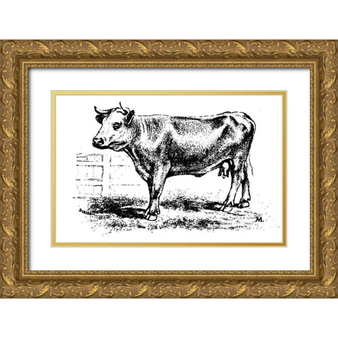 Barnyard Cow Gold Ornate Wood Framed Art Print with Double Matting by Art Licensing Studio