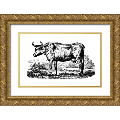 Horned Cow Gold Ornate Wood Framed Art Print with Double Matting by Art Licensing Studio