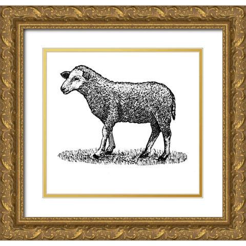 Little Ewe Gold Ornate Wood Framed Art Print with Double Matting by Art Licensing Studio