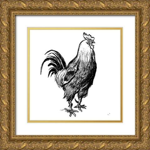 The Rooster Guard Gold Ornate Wood Framed Art Print with Double Matting by Art Licensing Studio