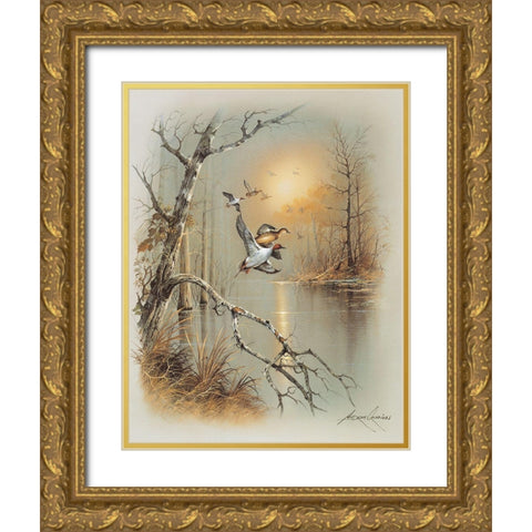 Ducks C Gold Ornate Wood Framed Art Print with Double Matting by Orpinas, Andres