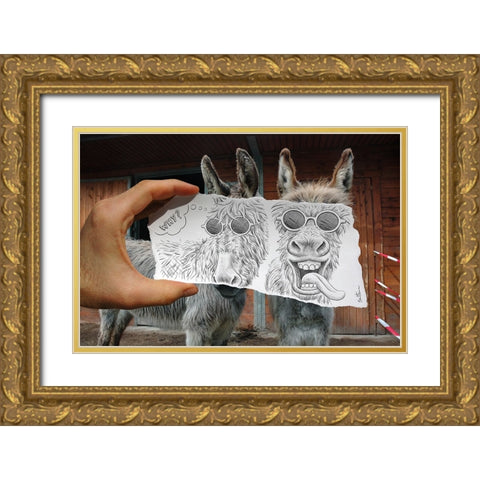 Pencil Vs Camera 12 - Funny Donkey Gold Ornate Wood Framed Art Print with Double Matting by Heine, Ben