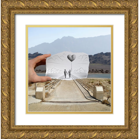 Pencil Vs Camera - Love Balloon Gold Ornate Wood Framed Art Print with Double Matting by Heine, Ben