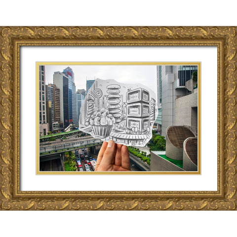 Pencil Vs Camera - City Candies Gold Ornate Wood Framed Art Print with Double Matting by Heine, Ben