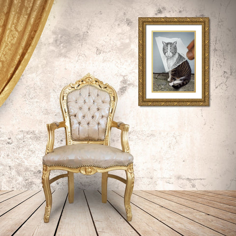 Pencil Vs Camera 6 - 4 Eyes Cat Gold Ornate Wood Framed Art Print with Double Matting by Heine, Ben