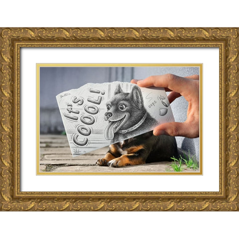 Pencil Vs Camera 65 - Cute Doggy Gold Ornate Wood Framed Art Print with Double Matting by Heine, Ben